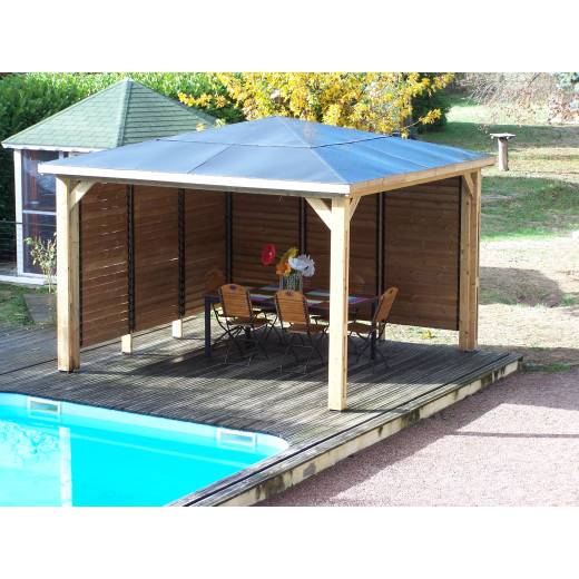 Pool House bois massif avec double paroi ventelles mobiles et orientables