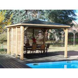 Pool House bois massif avec double paroi ventelles mobiles et orientables