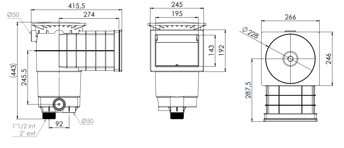 Dimensions - skimmer A 200