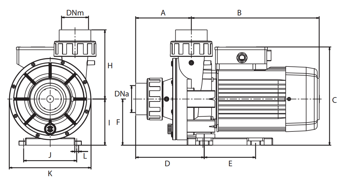 Schéma de dimension de la pompe Espa Wiper 3